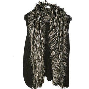 Live A Little - Faux Fur Collar Sweater Vest Ribbed Body Knit - Size M